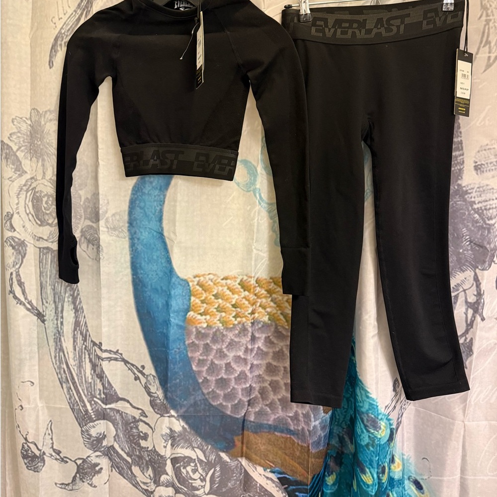 NWT Everlast Black Activewear Set Top Sz2 & Leggings Sz6